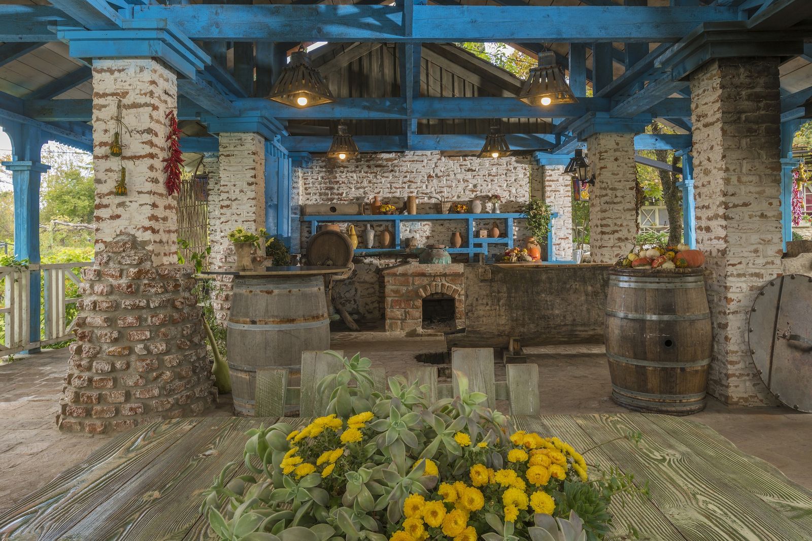 Traditional Georgian wine and culinary pavilion at Shumi Winery in Tsinandali