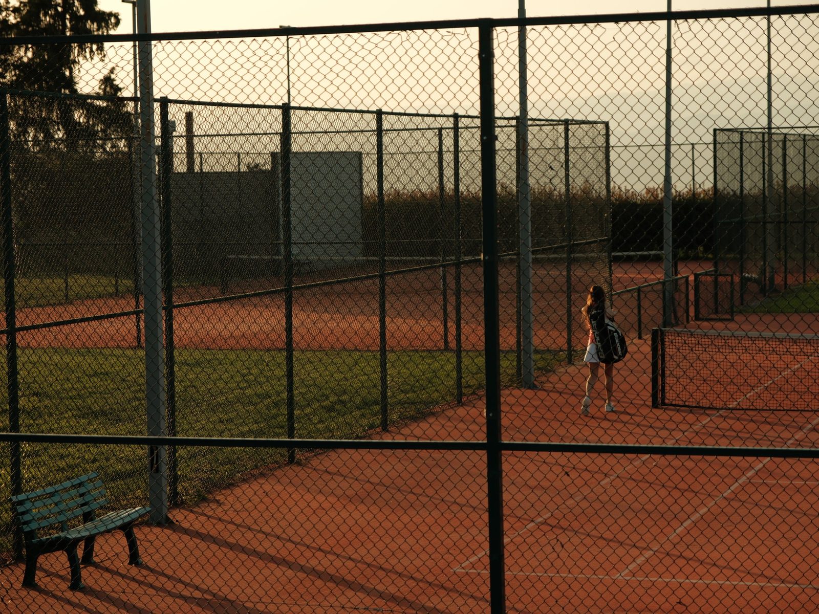 Outdoor terracotta tennis and padel courts surrounded by historic trees at Tsinandali Estate